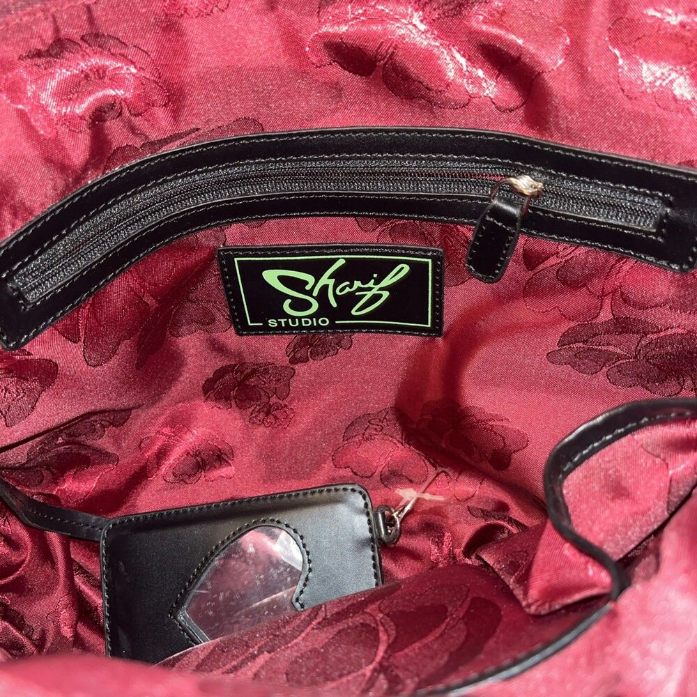 Sharif Studio Embossed Snake  Leather Trim Expanding Purse Burgundy Dust Bag NEW - Picture 4 of 16